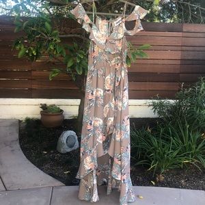Floral Open Shoulder Floral Maxi Dress